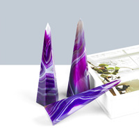 Vente en gros usine : Tour en agate naturelle polie, artisanale, à pointe unique, en pierre brute, motif soie torsadée violette, pour décoration maison et bureau