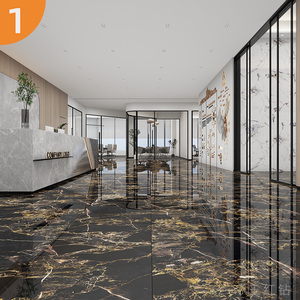 Azulejos de piedra de lujo modernos, azulejos grandes KTV de cuerpo completo oscuro, azulejos vitrificados 750X1500 para sala de estar, Hotel de pared de pizarra, negro - Product Image 2