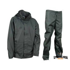 Chaqueta y pantalón impermeable para hombre Cofra RAINFALL en verde, termosellada - Product Image 1
