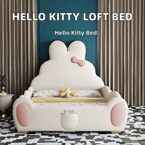 Хит продаж, односпальная кровать <span class=keywords><strong>Hello</strong></span> <span class=keywords><strong>Kitty</strong></span> Loft 1,5 м с хранилищем для спальни для девочек, новый дизайн, деревянная мультяшная кровать - Product Image 2