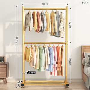 Basit kapalı ev için çift katmanlı mobil elbise askısı zemin ayakta raf balkon yurt için portmanto kapalı - Product Image 6