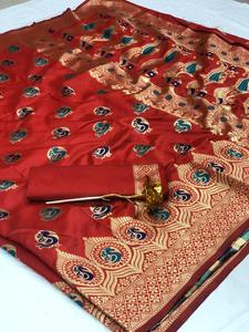 Banarasi Zijde Sarees Premium Kwaliteit Indiase Feestkleding Elegante Look Mooie Weven Lange Casual Beschikbare Groothandelsprijs - Product Image 4