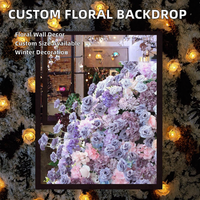 Mur de fleurs artificielles en soie, panneau floral de roses violettes et d'hortensias pour la décoration de mariages, événements et fêtes