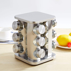 Organizador de Especias Giratorio de Acero Inoxidable con 16 Frascos, Portátil, para Cocina, con Contenedor - Product Image 4