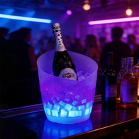 Seau à glace lumineux LED 5L personnalisable pour fêtes, bar, bière et vin – Glacière transparente en plastique alimentée par batterie
