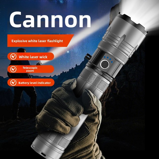 High-Power White Laser Flashlight-Strong Light Long-Range (500m+) Outdoor Camping Use Portable Aluminum Alloy Design