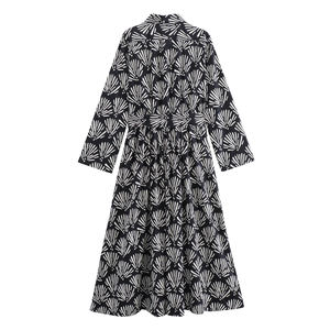 KP & ZA <span class=keywords><strong>Maxi</strong></span> abito estivo in raso nuovo stile europeo americano chiaro maturo <span class=keywords><strong>camicia</strong></span> Casual intrecciata Street Fashion con <span class=keywords><strong>colletto</strong></span> stampato - Product Image 2