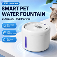 Fontaine à eau pour animaux de compagnie OEM personnalisable, 2L, fonctionnant sur USB, avec lumière bleue antibactérienne, distributeur d'eau pour chats, vente en gros