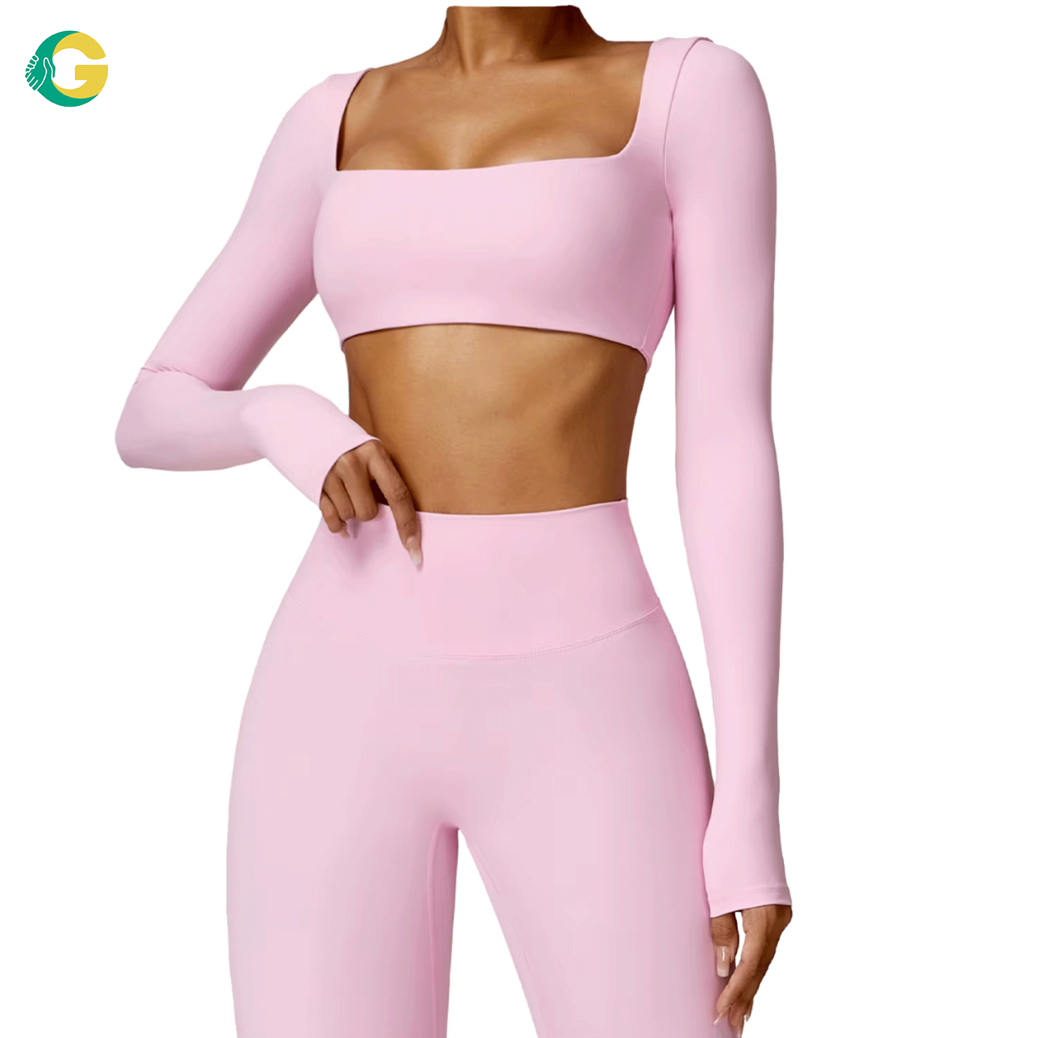 Brushed Square Neck Long Sleeve Tight Fitting Yoga Top Seamless Nylon Spandex Women Gym Fitness Workout Activewear Shirts Sports
