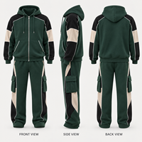Ensemble de survêtement en molleton pour homme, personnalisé, avec sweat à capuche zippé intégral et pantalon cargo à blocs de couleur, 2 pièces, pour tenue décontractée quotidienne