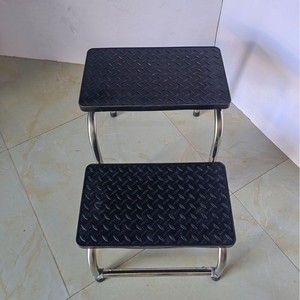 Stainless Steel Footstool Double Layer Black Industrial Workshop Step Stool For Elderly Living Room Use - Product Image 1