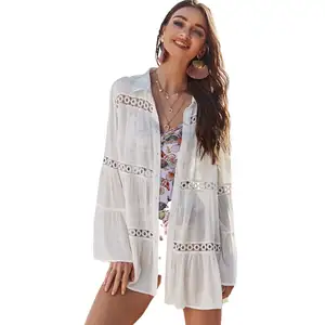 Verão Oca-out Lace Cardigan Lapela Tipo Solto Mulheres Camisa