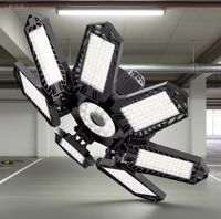 Lampe de garage LED pliable 100W avec 7 panneaux réglables, base E26 E27, lampe de plafond LED déformable pour entrepôt, lampe d'atelier