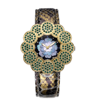 Casing Jam Tangan Bunga Kuarsa Miyota Baja Tahan Karat Dial Kaca Mineral Tali Kulit 3BAR Tahan Air 22Mm Jam Tangan Wanita Modis