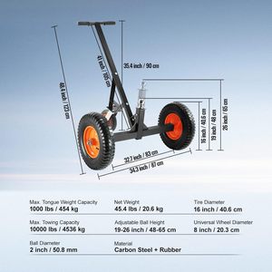 Chariot de manutention portable pour <span class=keywords><strong>remorque</strong></span>, capacité de charge de 450 kg, avec boule de 2 <span class=keywords><strong>pouces</strong></span>, pneus pneumatiques de 14 <span class=keywords><strong>pouces</strong></span>, en carbone - Product Image 5