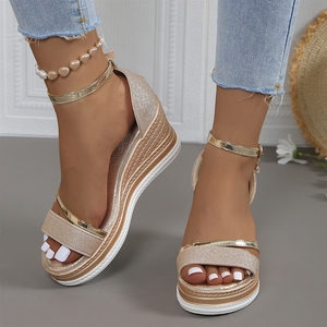 Nouvelle Collection 2026 – Sandales compensées à bout ouvert pour femme avec chaîne perlée à la cheville, plateforme <span class=keywords><strong>espadrille</strong></span> antidérapante, chaussures de soirée - Product Image 1