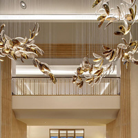 Lampe suspendue d'art moderne personnalisée, pièces en verre faites à la main avec fil d'acier, hauteur réglable, lustre en verre de luxe pour hall d'hôtel