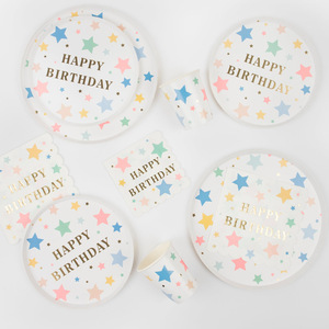DAMAI - Vajilla para Fiesta de Cumpleaños, Incluye Platos, Vasos y Servilletas de Papel con Diseño de Estrellas Coloridas para Fiestas Infantiles - Product Image 2