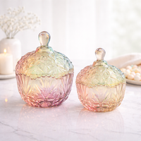 Pot à bonbons en cristal irisé de luxe avec couvercle, plat à bonbons décoratif en verre, pot de rangement pour la maison, la cuisine, les mariages et les fêtes