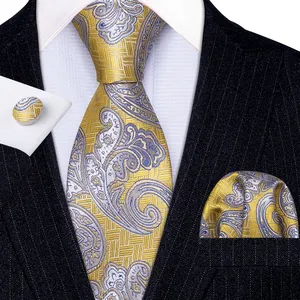 中国供应商领带制造商批发定制真丝提花编织黄色丝质领带男士领带