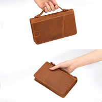 Nouveauté : Portefeuille vintage à double pli en cuir Crazy Horse, porte-cartes de voyage avec étui pour passeport et téléphone en cuir véritable