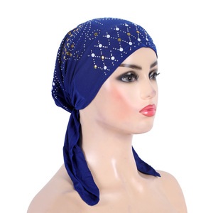 Gorros Turbantes de Lentejuelas Sólidas Elásticos y Suaves al por Mayor para Mujeres Árabes Musulmanas, Gorros con Pedrería para Mujer - Product Image 5