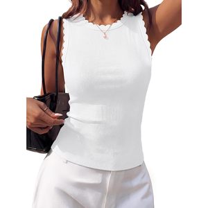 Camiseta sin Mangas de Canalé con Volantes para Mujer FOXA, Tejido Transpirable de Spandex/Algodón, Ropa Casual de Verano - Product Image 4