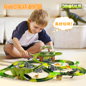 Pista de Carreras de Dinosaurios Flexible - Juego de Aventuras para Niños con Garaje de Estacionamiento, Vagones Curvables y Figuras de Dinosaurios - Product Image 3