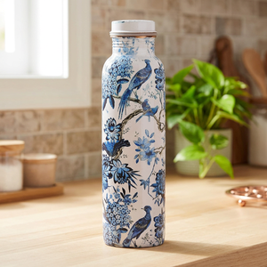 Bouteille d'eau artisanale en cuivre pur, motif paon, finition dorée, bouteille à boire traditionnelle indienne, cuivre décoratif - Product Image 5