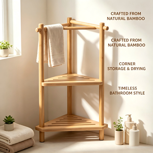 Portasciugamani da terra triangolare in bambù a 2 livelli con doppie barre <span class=keywords><strong>porta</strong></span> <span class=keywords><strong>asciugamani</strong></span> per l'organizzazione del bagno - Product Image 5