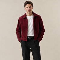 Veste en velours côtelé 100 % coton pour homme, bordeaux, col montant, fermeture éclair bidirectionnelle, décontractée, élégante, pour superposition