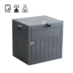 33 Deck Box Outdoor Storage Box Waterproof PP For Patio Furniture Pool Toys Garden Tools Outdoor Cushions Gray