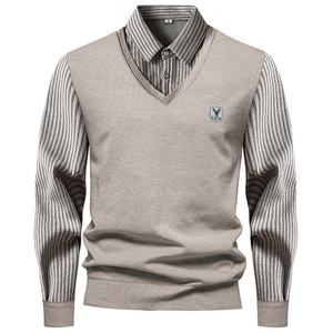 Logo personalizzato Oem abiti foderati in pile a righe a maniche lunghe con scollo a V in maglia maglia Casual Pullover <span class=keywords><strong>Polo</strong></span> lavorato a maglia Top - Product Image 3