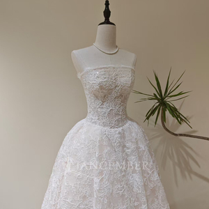 LY89 Modern Classic Boat Neck Long Floor-Length Lace Floral Crystal Appliques Wedding <b>Bridal</b> Gown Dresses - Product Image 4