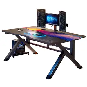 K Shaped Cheap Black Gaming Table New Modern Writing Compact Home Corner Usb Gamer Computer Desk With Rgb Light Audio