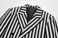 Costume Homme Rayé Noir et Blanc, 2 Pièces (Veste + Pantalon) avec Col Châle, Idéal Mariage/Dîner d'Affaires MBS597