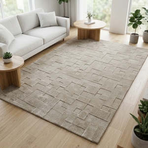 Tappeto Decorativo in Lana Beige Fatto a Mano, Design Orientale Tradizionale Persiano, Tappeto Tuftato per Bambini e Ragazzi, <span class=keywords><strong>Soggiorno</strong></span> - Product Image 1