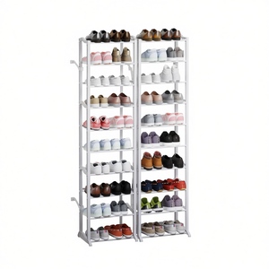 Scarpiera Compatta Bianca in Plastica con 10 Ripiani, Mobile Salvaspazio Autoportante per Piccoli Ambienti, Arredamento Casa - Product Image 1