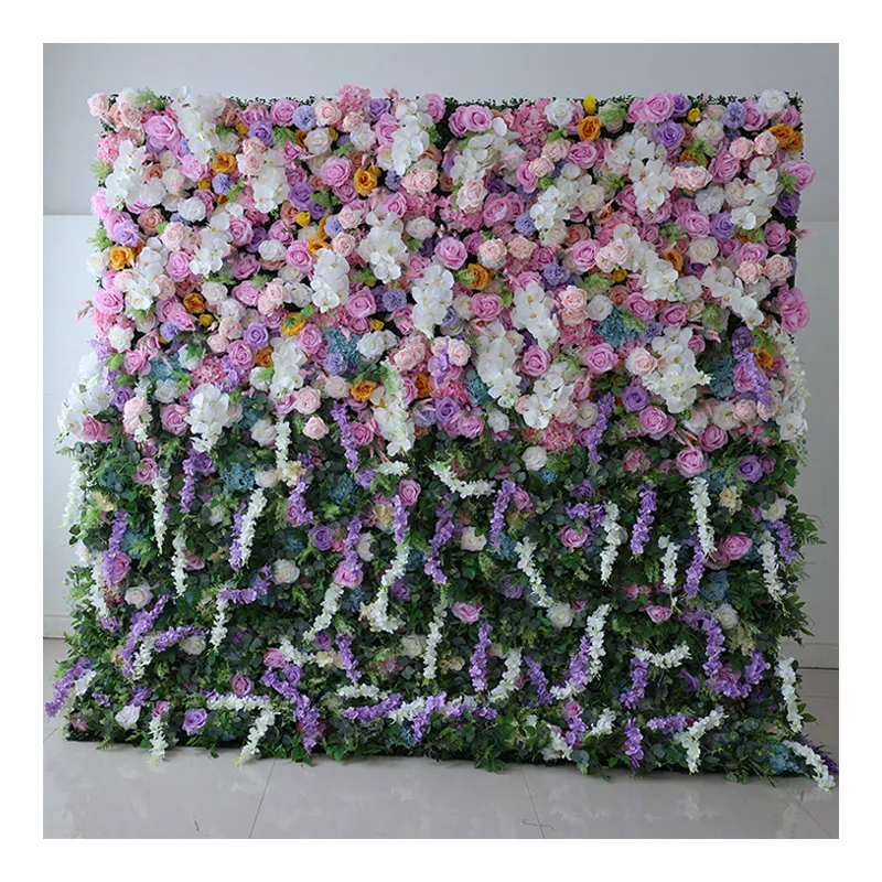 F182 Mixed Color Ombre purple rose flower wall hanging wisteria white orchid flower arrangement backdrop flower wall for wedding