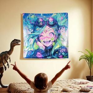 Tapices fluorescentes de dibujos animados de Anime, pinturas decorativas colgantes de luz negra, murales, Material de poliéster en stock - Product Image 4