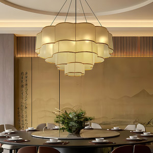 Lustre de style chinois, diamètre 80 cm, éclairage en tissu doré pour salle à manger, décoration de la maison - Product Image 4