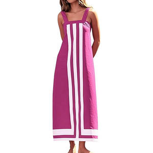 2025 verano moda nueva mujer elegante playa vacaciones vestido Sexy temperamento Color bloqueado Correa bohemio vestido largo - Product Image 2