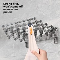 Étagère à chaussettes en aluminium à ventouse, invisible, rétractable, pliable, multifonctionnelle, séchoir à chaussettes à 20 pinces, rangement, vente en gros