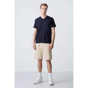 Shorts pour homme en coton beige, épais, doux, texturé, coupe standard, basique - 81275 - Beige - Product Image 6