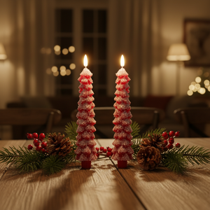 Bougie LED sans flamme en forme de sapin de Noël rouge Fanna, flamme 3D, télécommande, cire véritable, décoration de Noël d'hiver, 9,8 pouces, lot de 2 - Product Image 1