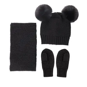 2024 2024 hot sale pom poms kids beanie scarf gloves set for baby kids