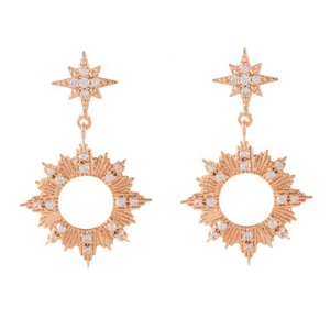 ต่างหูจี้ Sunburst Zircon ชุบทองด้วย925ประณีตสวยงามสำหรับสุภาพสตรีแฟชั่นที่สวยงามคุณภาพสูง - Product Image 6