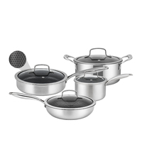 Ensemble de casseroles et poêles de luxe en acier inoxydable 304 de haute qualité, antiadhésif, non toxique, triple épaisseur, motif nid d'abeille