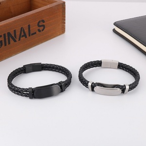 2024 High Quality Custom Stainless Steel Engraving Logo <b>Leather</b> <b>Bracelet</b> for <b>Men</b> Women - Product Image 3