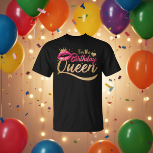 Camiseta Birthday Queen para fiesta de cumpleaños, diseño negro con purpurina para mujer - Product Image 3